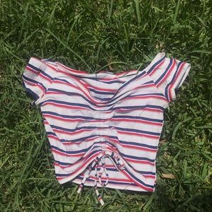 Blue & Red Crop top🎒🧢